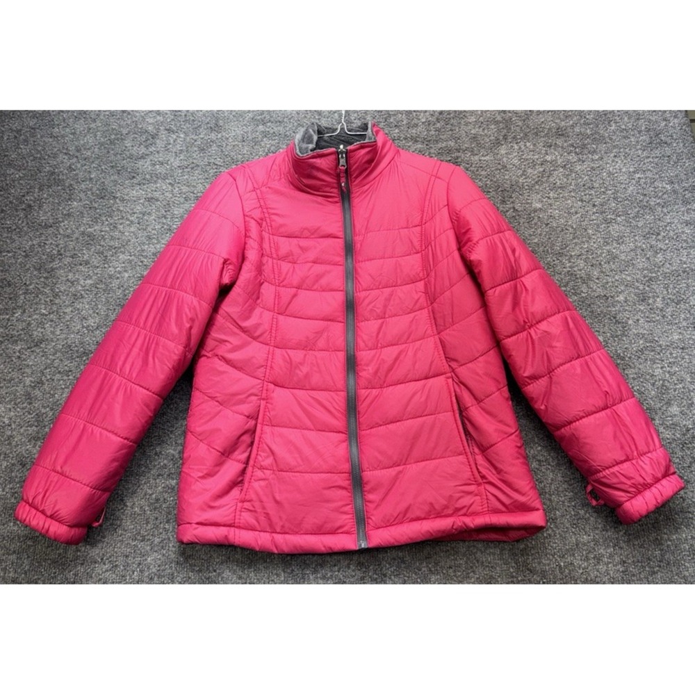 Below Zero Puffer Jacket Womens Large Pink Faux Fur Lined Quilted Zip Up